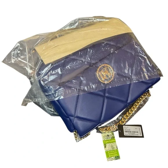 Badgley Mischka Blue Quilted Chain Shoulder Bag NWT Vegan Leather Shoulder Bags